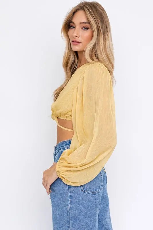 BALI BALLOON YELLOW LONG SLEEVE CROP TOP - MeadeuxBALI BALLOON YELLOW LONG SLEEVE CROP TOPTopsMeadeux