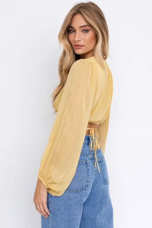 BALI BALLOON YELLOW LONG SLEEVE CROP TOP - MeadeuxBALI BALLOON YELLOW LONG SLEEVE CROP TOPTopsMeadeux