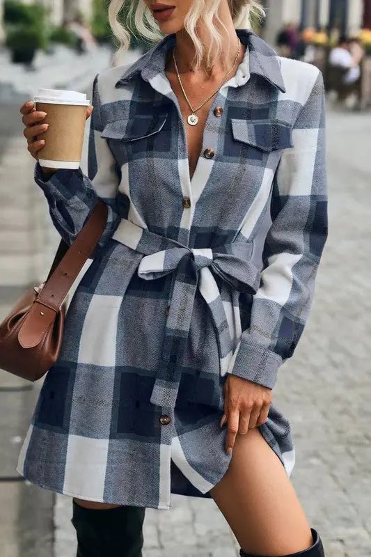 BUTTON UP FRONT TIE PLAID DRESS - MeadeuxBUTTON UP FRONT TIE PLAID DRESSDressesMeadeux