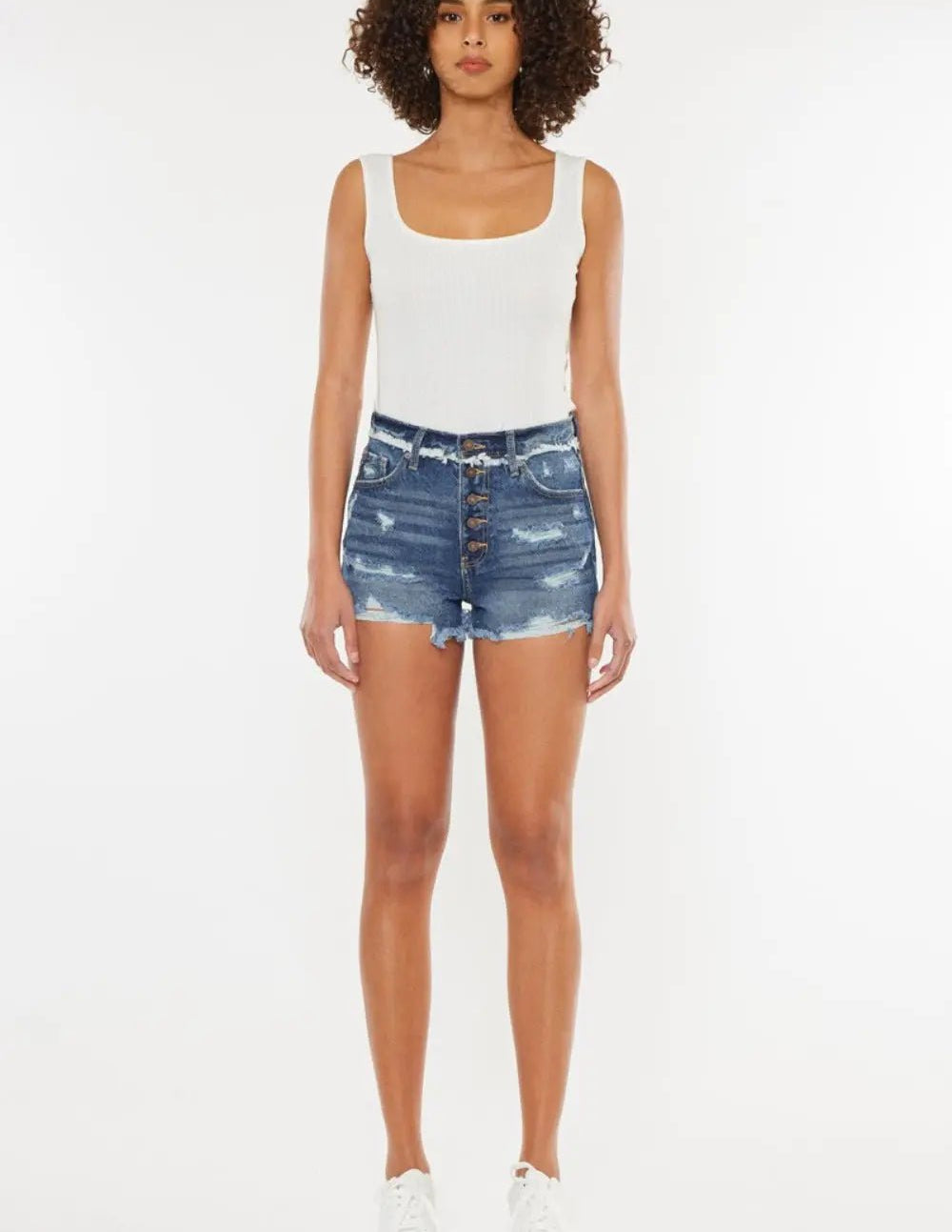 DISTRESSED DENIM BUTTON FLY SHORTS - MeadeuxDISTRESSED DENIM BUTTON FLY SHORTSShortsMeadeux