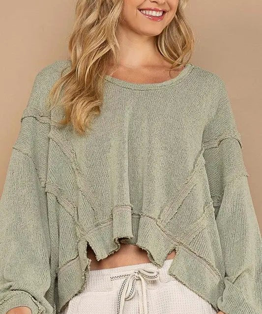 LONG SLEEVE KNITTED CROPPED TOP SWEATER - MeadeuxLONG SLEEVE KNITTED CROPPED TOP SWEATERSweaterMeadeux