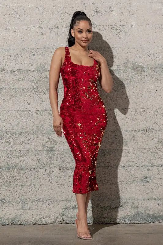 ROSE STRETCHY VELVET MIDI BODYCON SEQUIN DRESS - MeadeuxROSE STRETCHY VELVET MIDI BODYCON SEQUIN DRESSDressesMeadeux