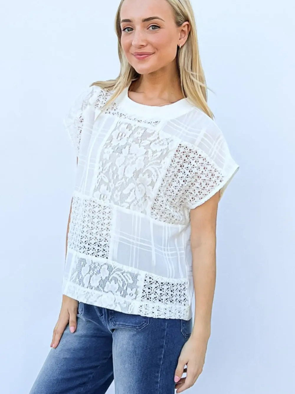 SHORT SLEEVE LACE TOP AND CAMI SET - MeadeuxSHORT SLEEVE LACE TOP AND CAMI SETBlouseMeadeux