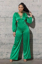 STRETCHY SATIN JUMPSUIT WITH LONG PUFFY SLEEVES - MeadeuxSTRETCHY SATIN JUMPSUIT WITH LONG PUFFY SLEEVESJumpsuitMeadeux