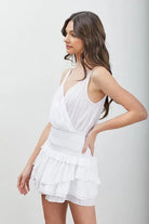 WRAP SMOCKED WHITE RUFFLE DRESS - MeadeuxWRAP SMOCKED WHITE RUFFLE DRESSDressesMeadeux