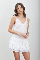 WRAP SMOCKED WHITE RUFFLE DRESS - MeadeuxWRAP SMOCKED WHITE RUFFLE DRESSDressesMeadeux