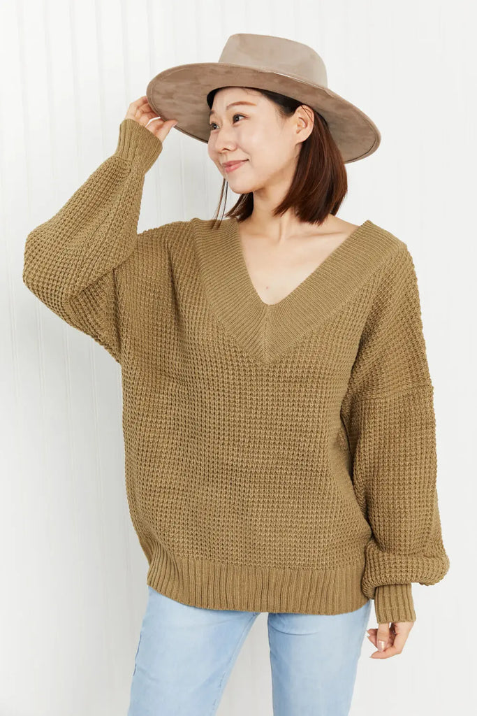 Zenana Full Size Rib-Knit V-Neck Sweater Meadeux